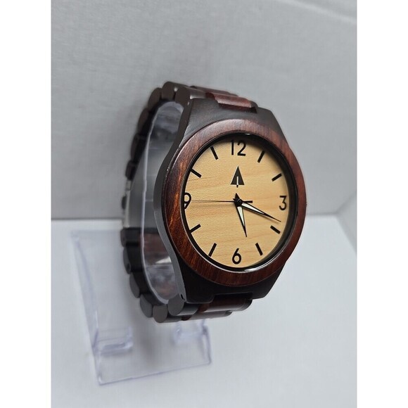 Treehut Wood Wrist Watch Red Ebony Maple Dial Quartz Minimalist New Battery 45mm - Picture 3 of 12